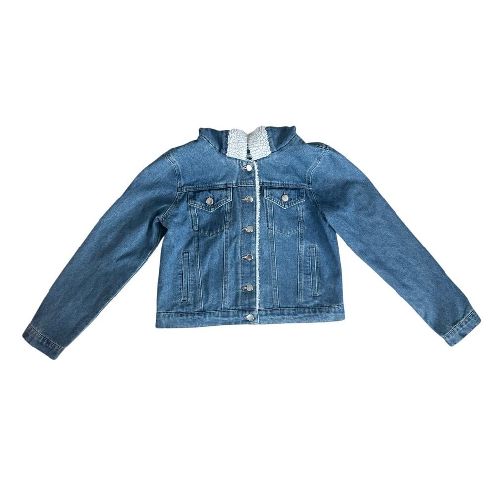 Haute Monde Jean Jacket with Faux Fur Hood Denim Jacket Pockets Size Small